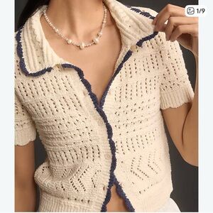 Anthropologie Maeve Short Sleeve Open-Stitch Cardigan short sleeve sweater Large